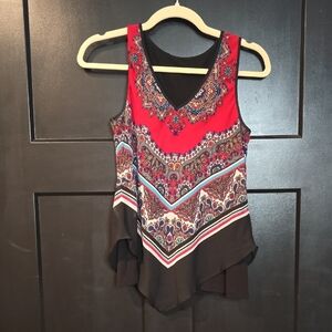 Women's Red and Black Patterned Sleeveless Top, small